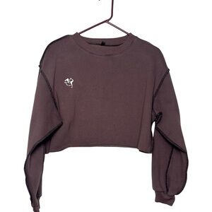 Flexi Lexi Women's Long Sleeve Cropped Crewneck in Chocolate‎ Brown Size Small